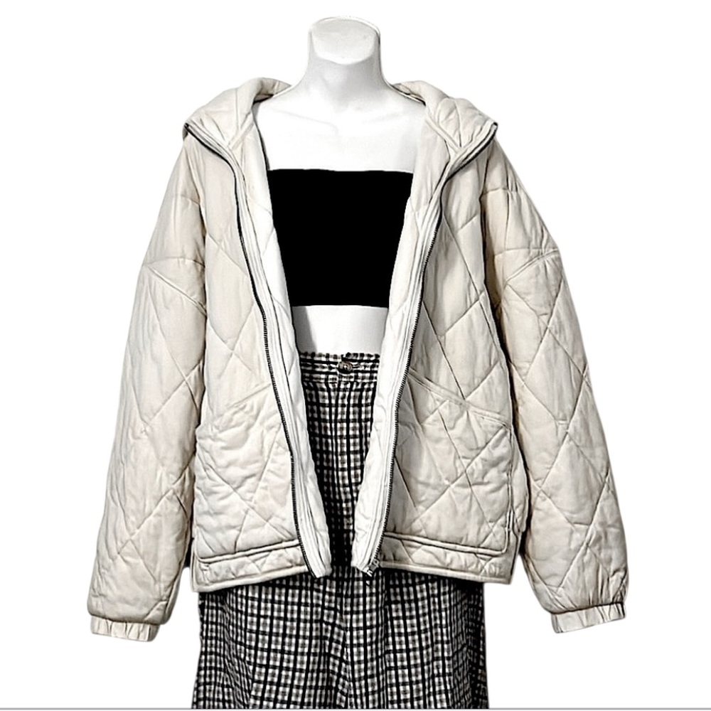 Wild Fable Cream Fleece Lightweight Hoodie Quilted Cropped Puffer Jacket Coat XL